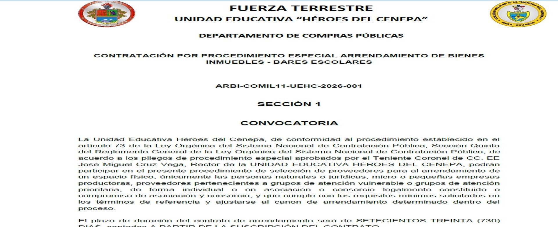 PROCESO DE CONTRATACIÓN PÚBLICA BAR ESCOLAR COMIL11