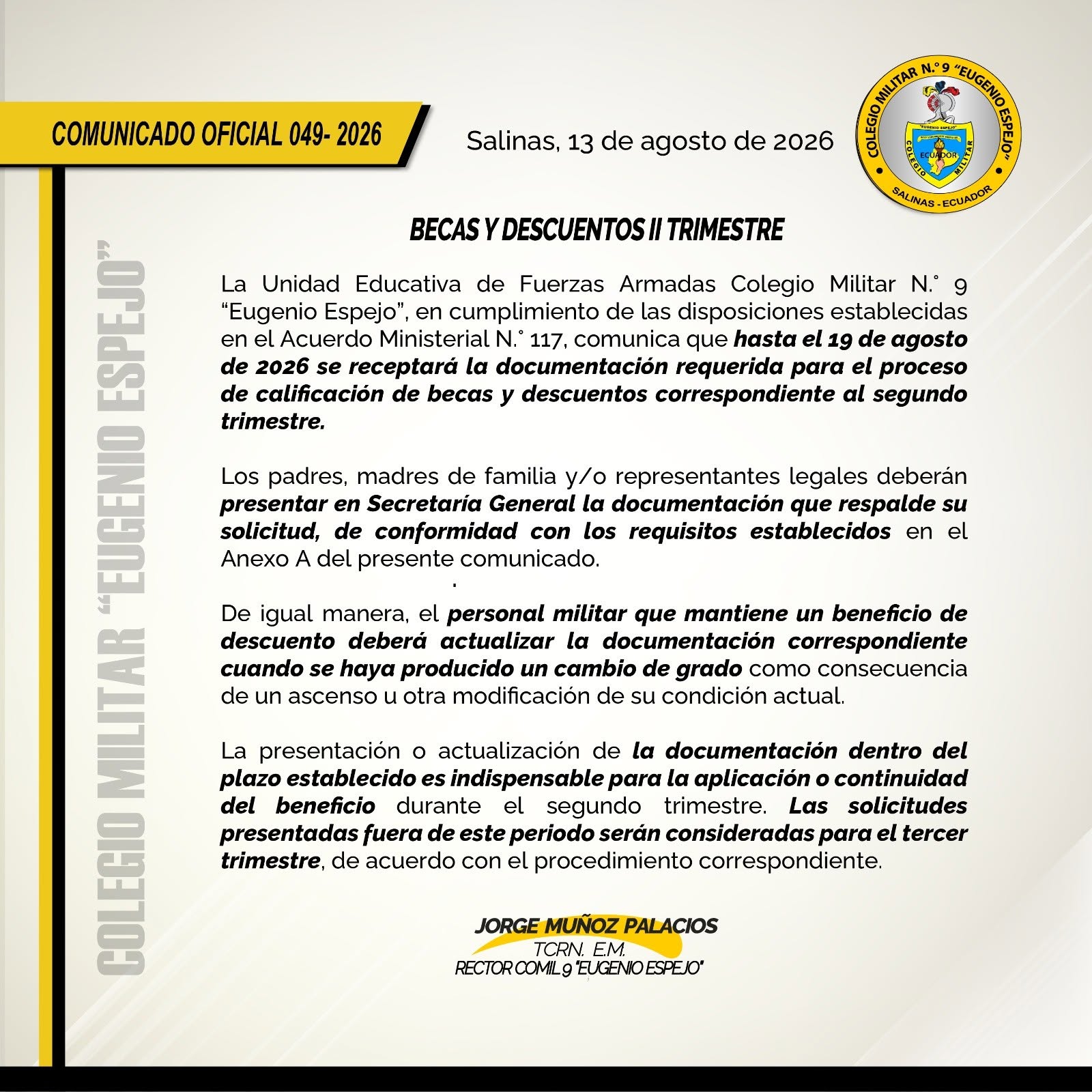 COMUICADO 049 BECAS II TRIMESTRE