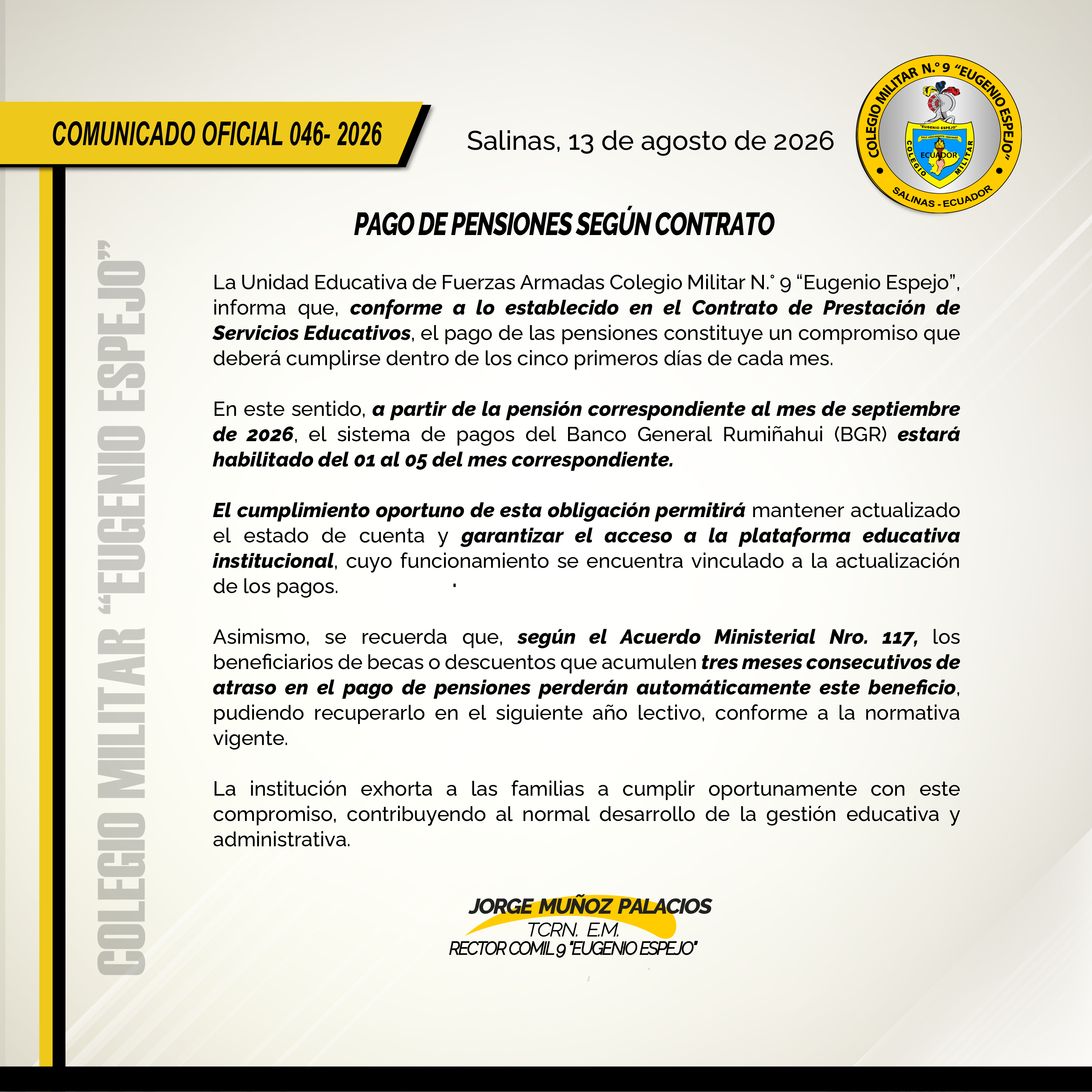 PAGO DE PENSIONES SEG&Uacute;N CONTRATO